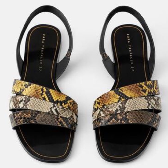 Zara Animal Print Snakeskin Flat Sandals Multi - Picture 2 of 6
